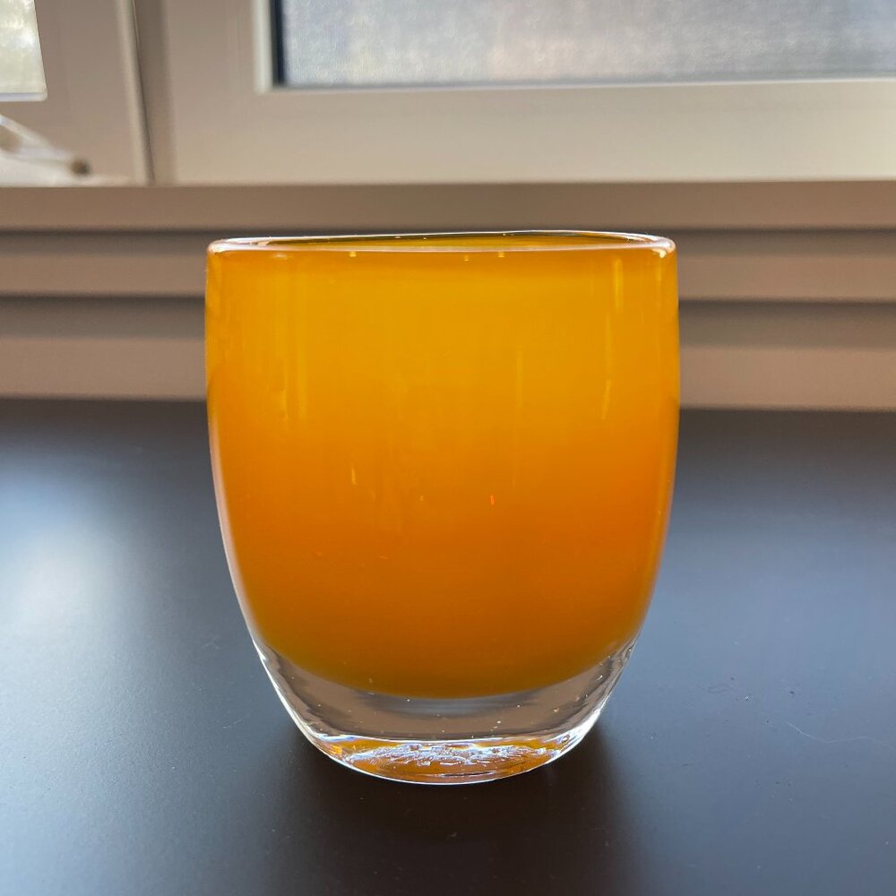 Glassy Baby “Sassy” marigold yellow Handmade blown glass votive candleholder